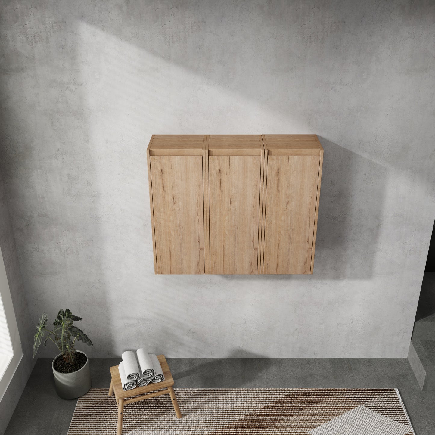 36 Bathroom Side Cabinet, 3-Soft Close Doors, Float Mounting Design,