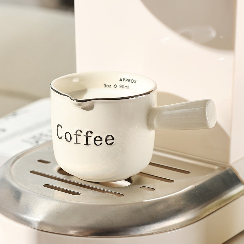 Ceramic Espresso Cup with Scale - Milk Silver, 90ml Coffee Measuring Mug