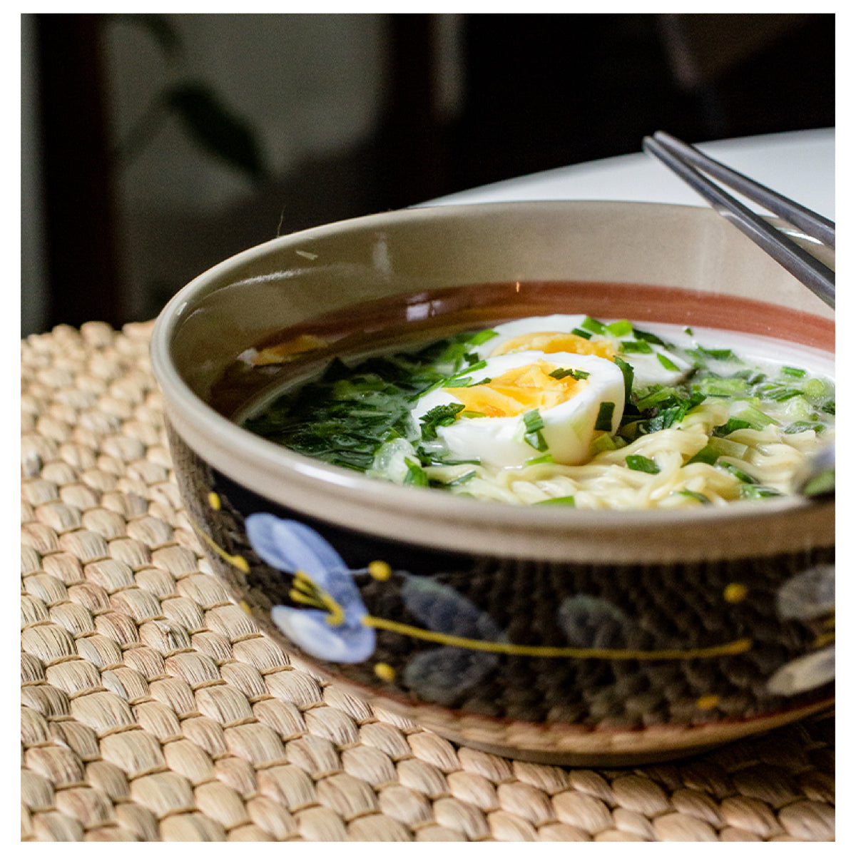 Hand Painted Ceramic Soup Bowl - Creative Flower Design, 7 Inch Multi-Color