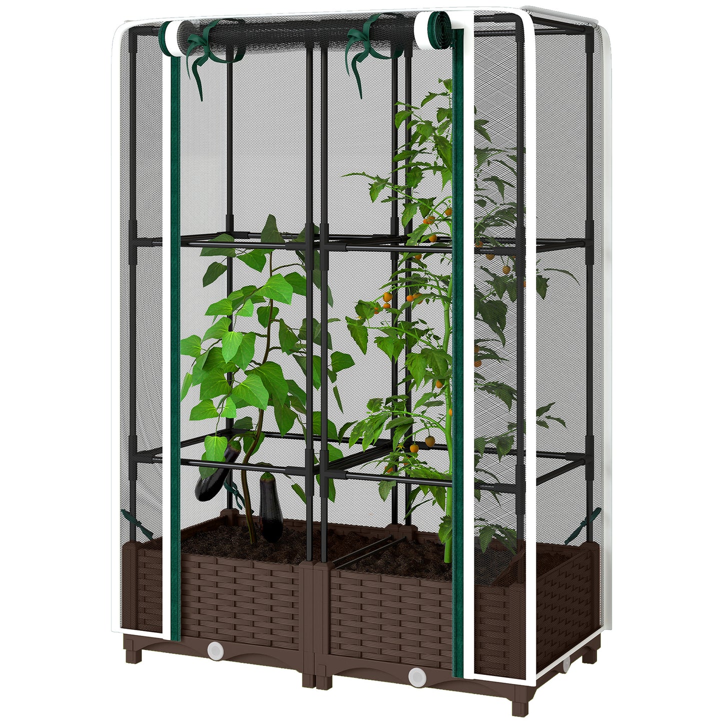 Raised Garden Bed with Trellis and Watering System - White, 46.5 Inches