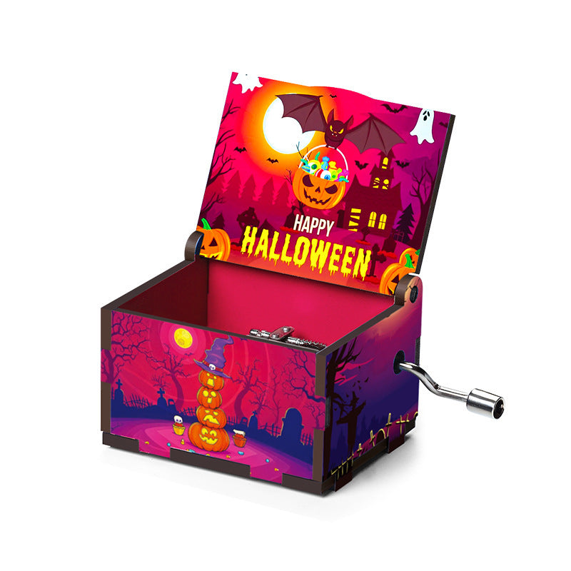 Halloween Wooden Music Box with Spooky Style - Holiday Gift Decor