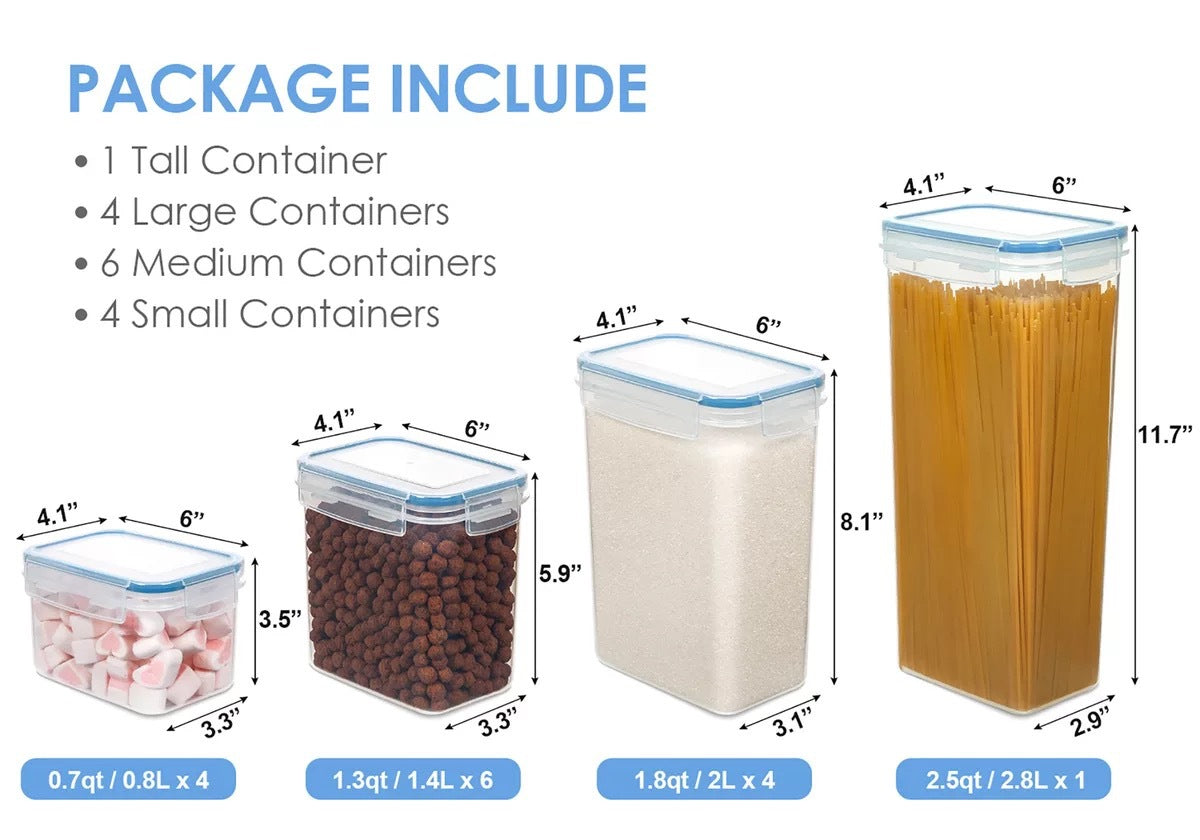 Airtight Food Storage Jars Set - 0.8L, 1.4L, 2.0L & 2.8L PP Container with Black Silicone Ring