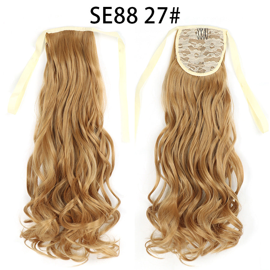 Long Chemical Fiber Wig with Bow Tie Strap - High Temp Silk Hair Extension