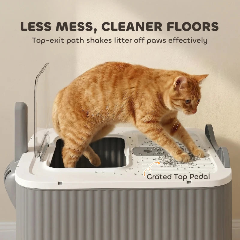 Enclosed Cat Litter Box with Slide-Out Tray - Black & Gray