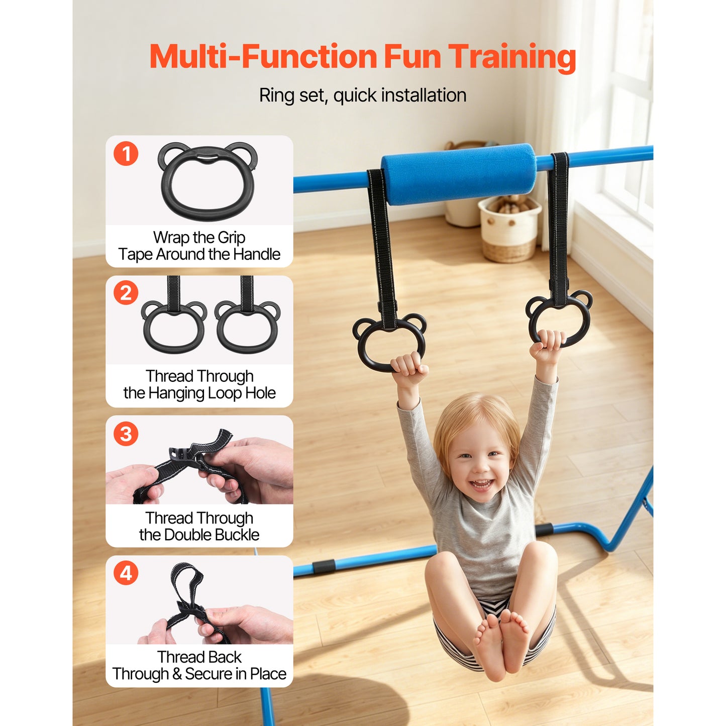 Kids Gymnastic Bars - Adjustable Folding Horizontal Bar for Indoor Outdoor Training