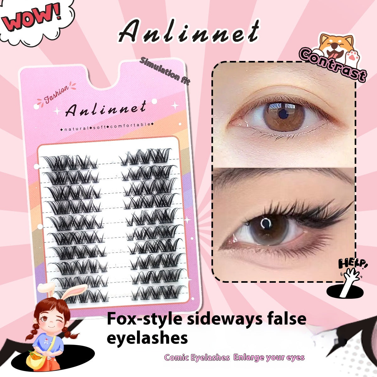 False Eyelashes 10 Rows Oblique Flying Cluster Natural Look