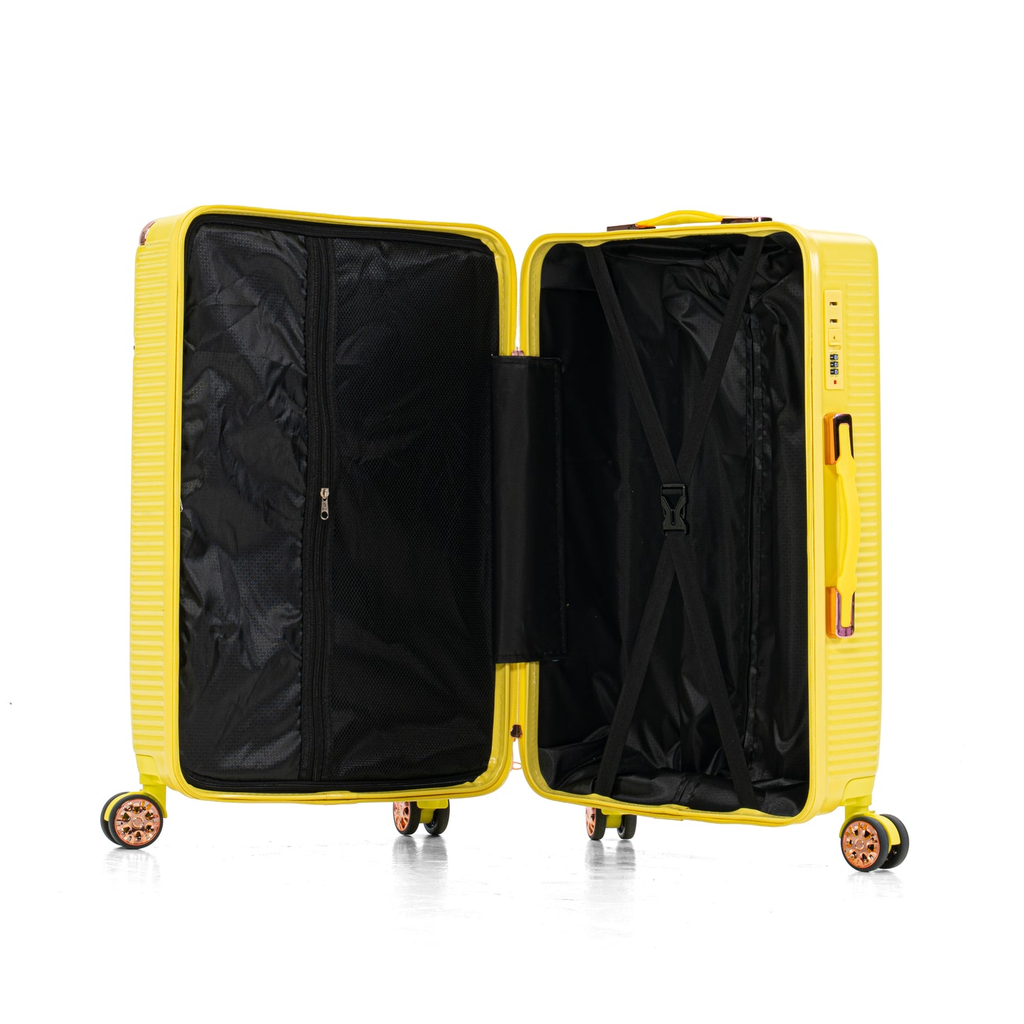 4-Piece Yellow Hard Luggage Set with 360° Rotating Wheels