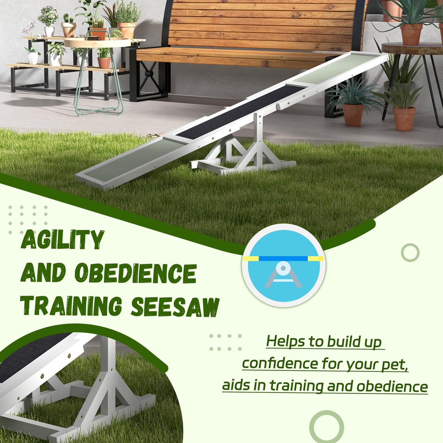 Pet Dog Agility Seesaw - Wooden Balance Toy for Training & Exercise, White (815x350x150 mm)
