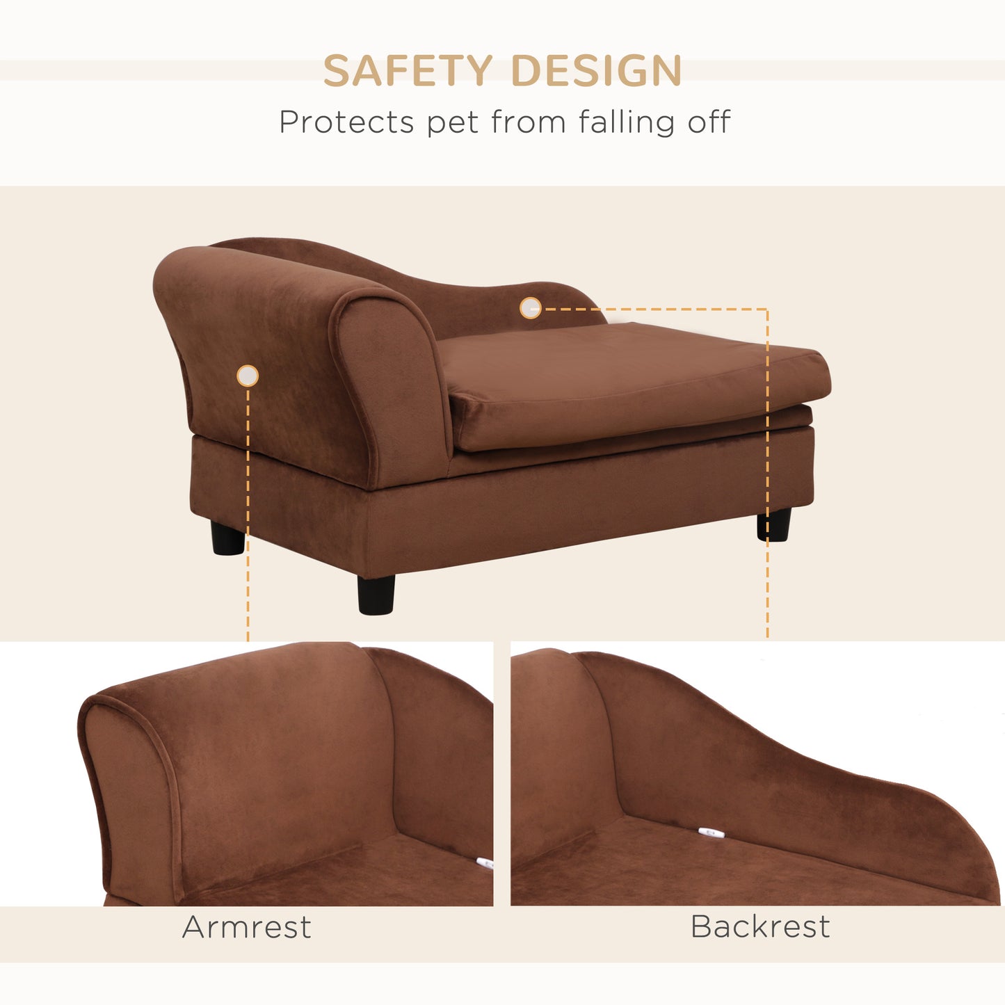 Small Dog Sofa Bed with Storage and Cushion, Brown Pet Furniture