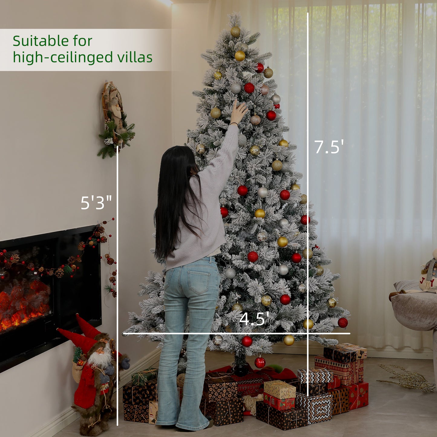 7.5 ft Prelit Flocked Artificial Christmas Tree with 500 Lights