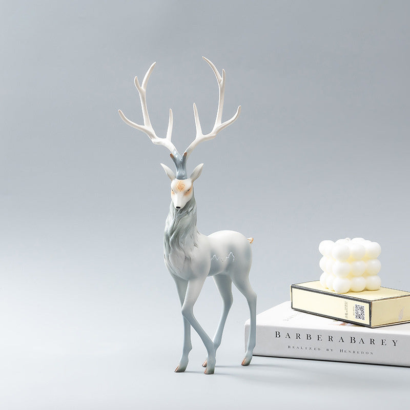 Elk Figurine Decoration - Standing Position - Gray - 1 Piece