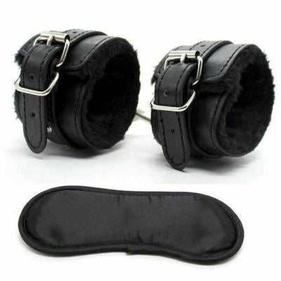 Double-Layer Leather Love Heart-Shaped Racket with Handcuffs and Blindfold - Adult Wellness Game Set