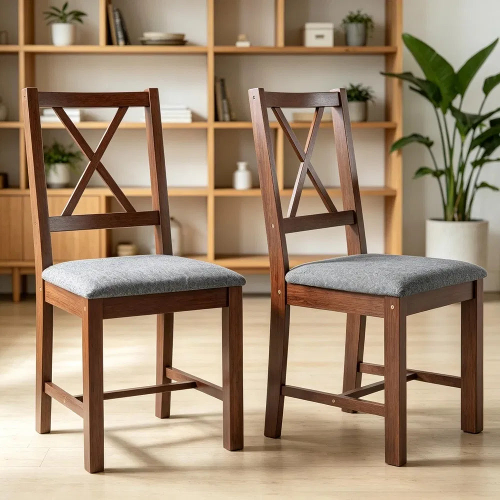 2 Pcs Mid-Century Modern Dining Chairs - Walnut & Gray