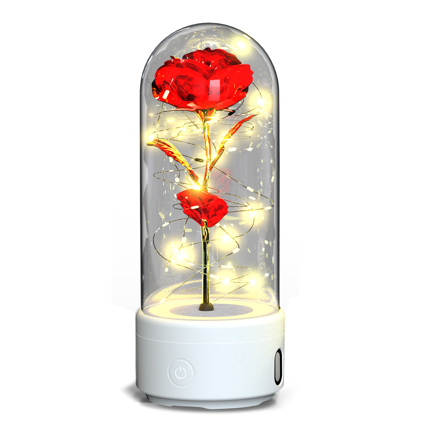 2-in-1 Rose LED Night Light with Bluetooth Speaker - Romantic Glass Decor