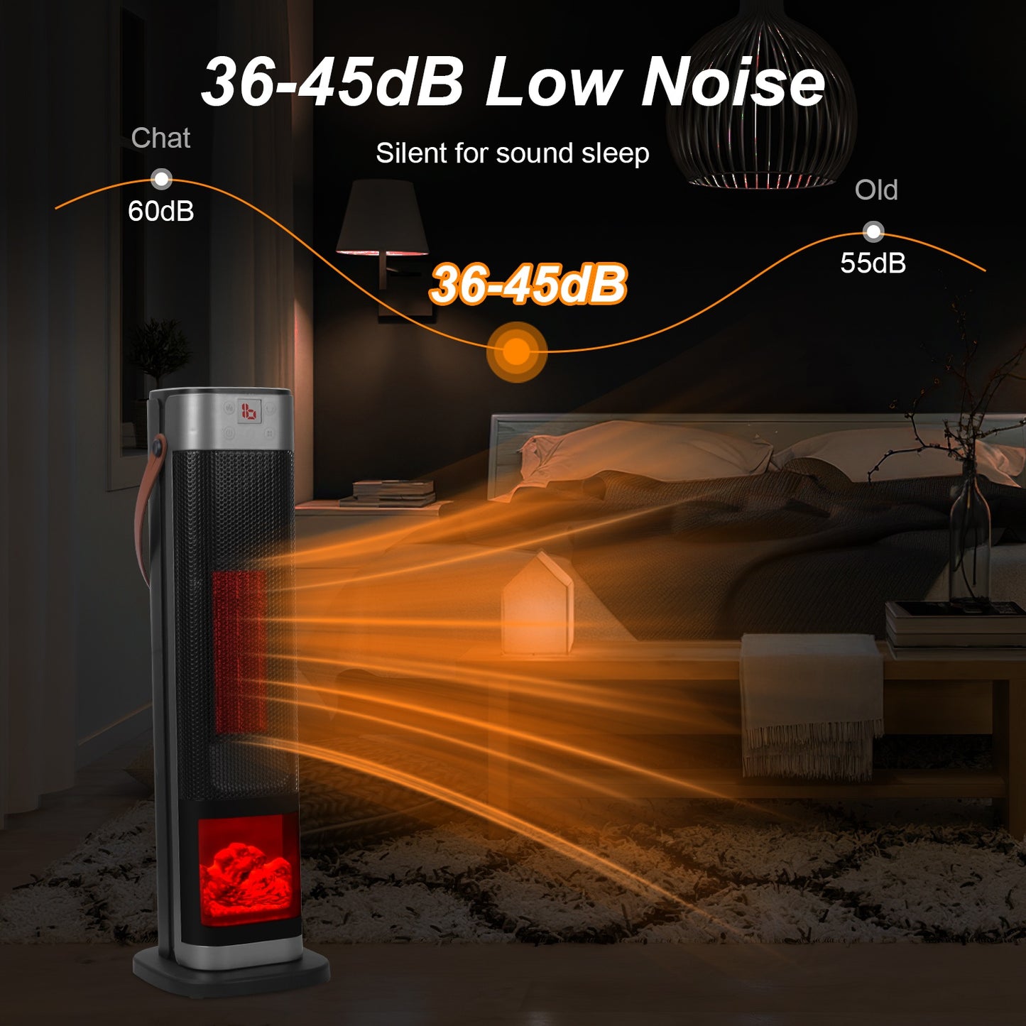 1500W Oscillating Space Heater with 3D Flame Effect, Remote, Timer, Black