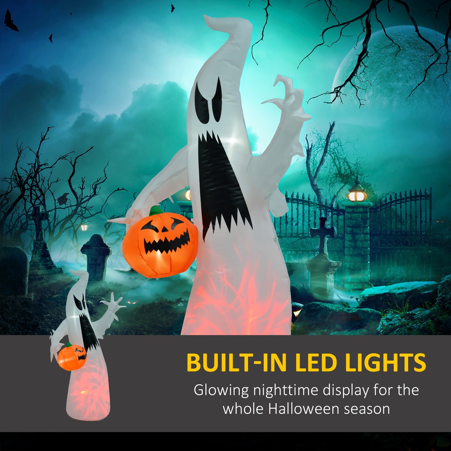 Halloween Inflatable Ghost with Pumpkin - LED Yard Decor