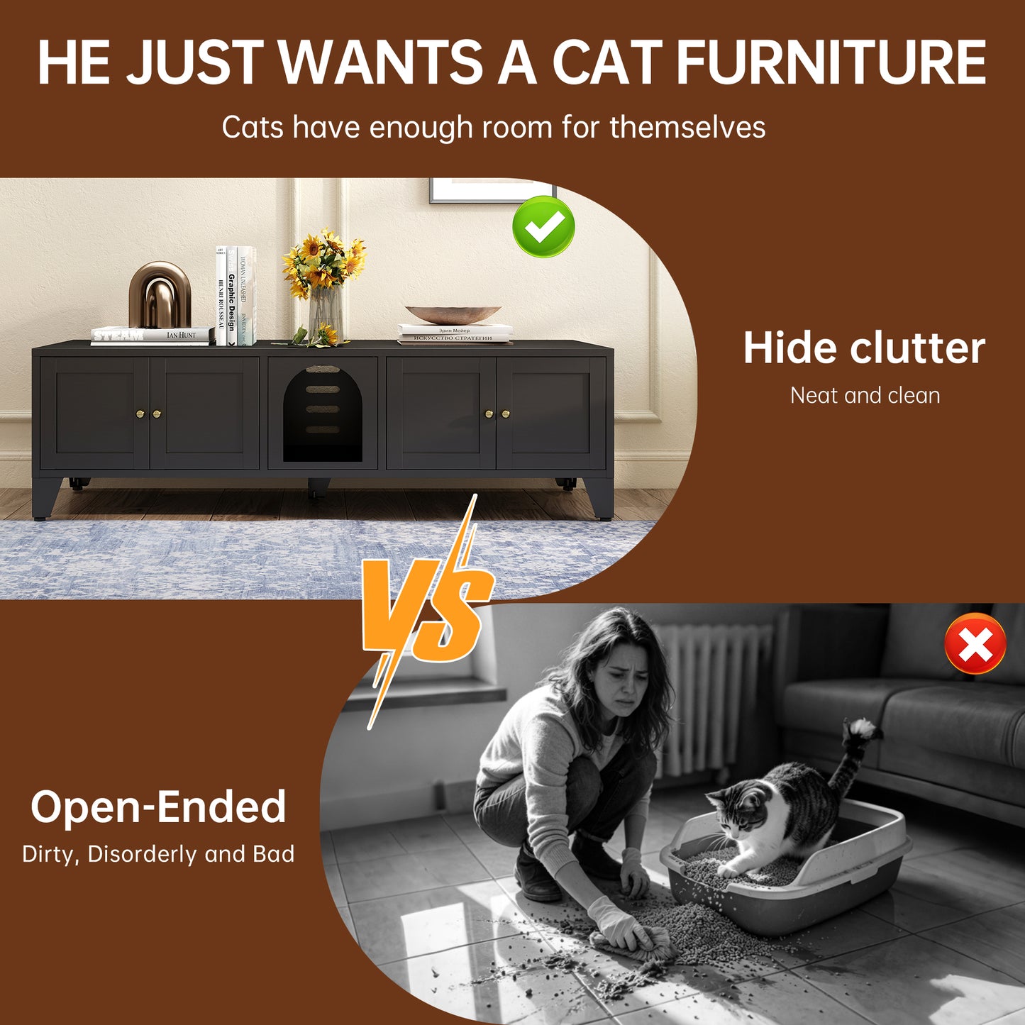 58" Metal Cat Litter Box Enclosure - Large Indoor Cat House
