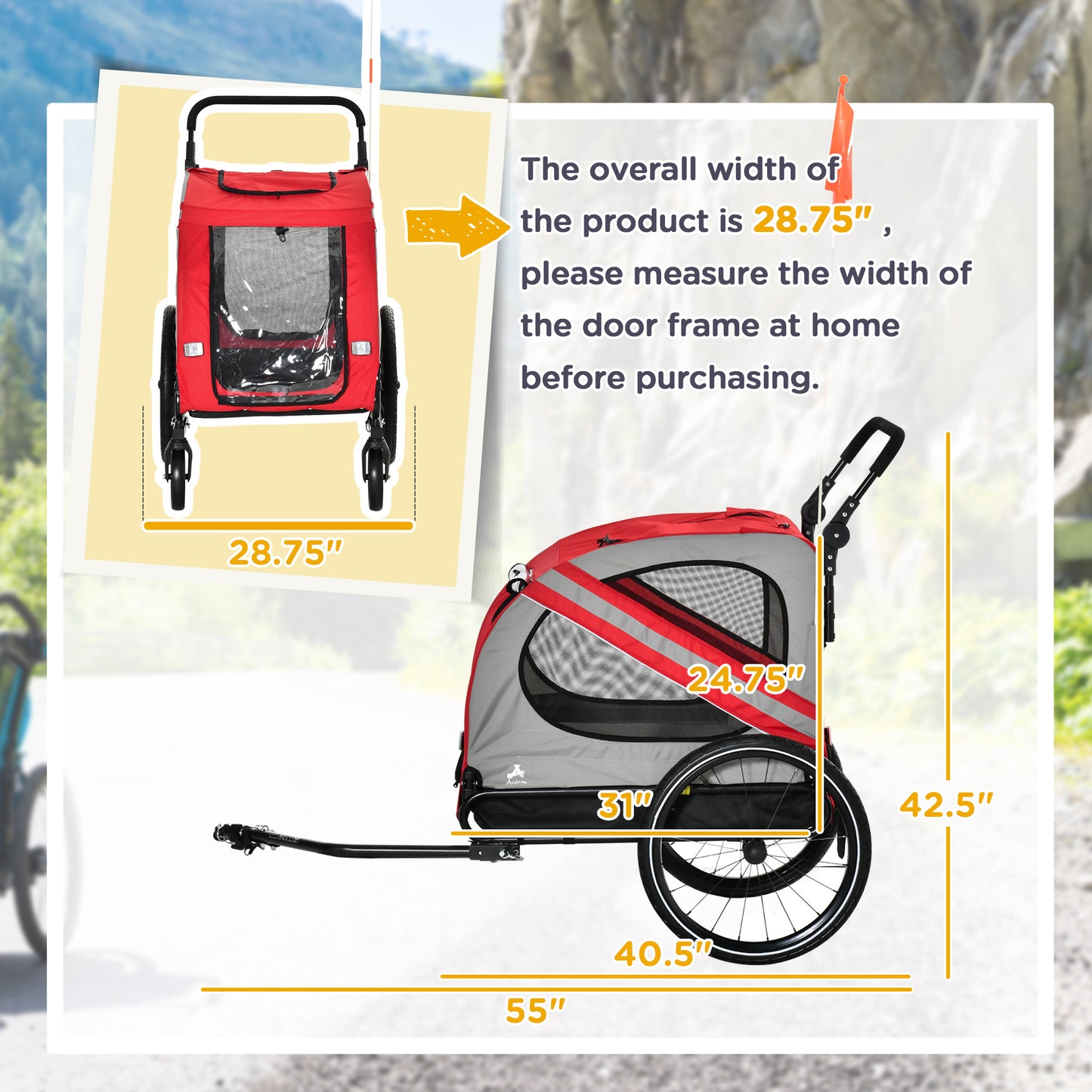 2-in-1 Pet Bicycle Trailer & Stroller for Small Medium Dogs - Weather-Resistant Red