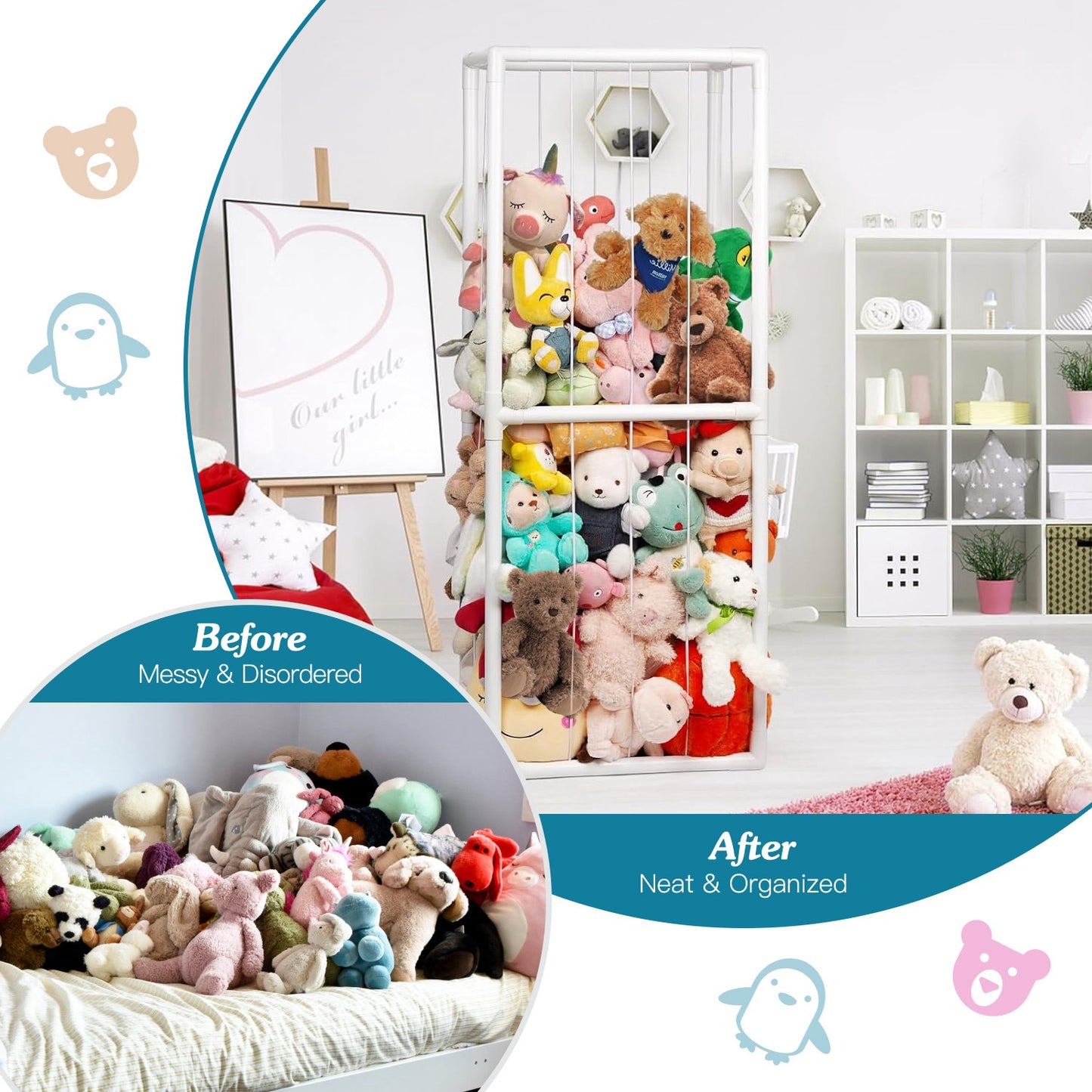 1Pc Stuffed Animal Storage PVC Plush Organizer Shelf Holder Standing