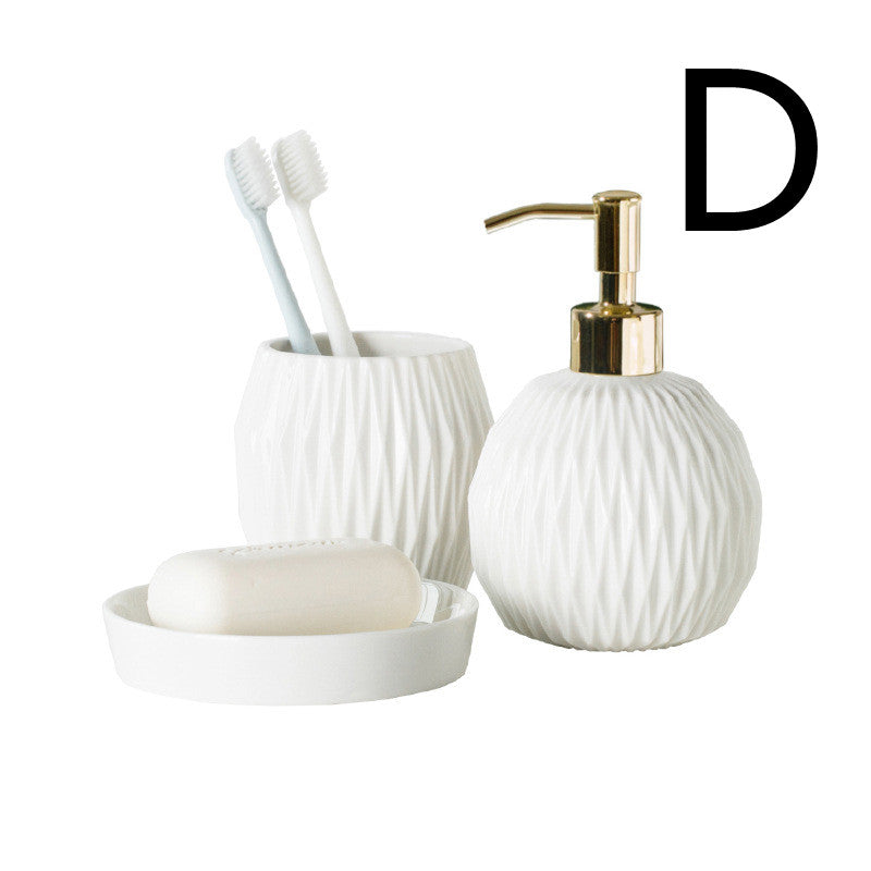Ceramic Bathroom Mouthwash Cup Set with Embossed Hotel Style - Multiple Colors