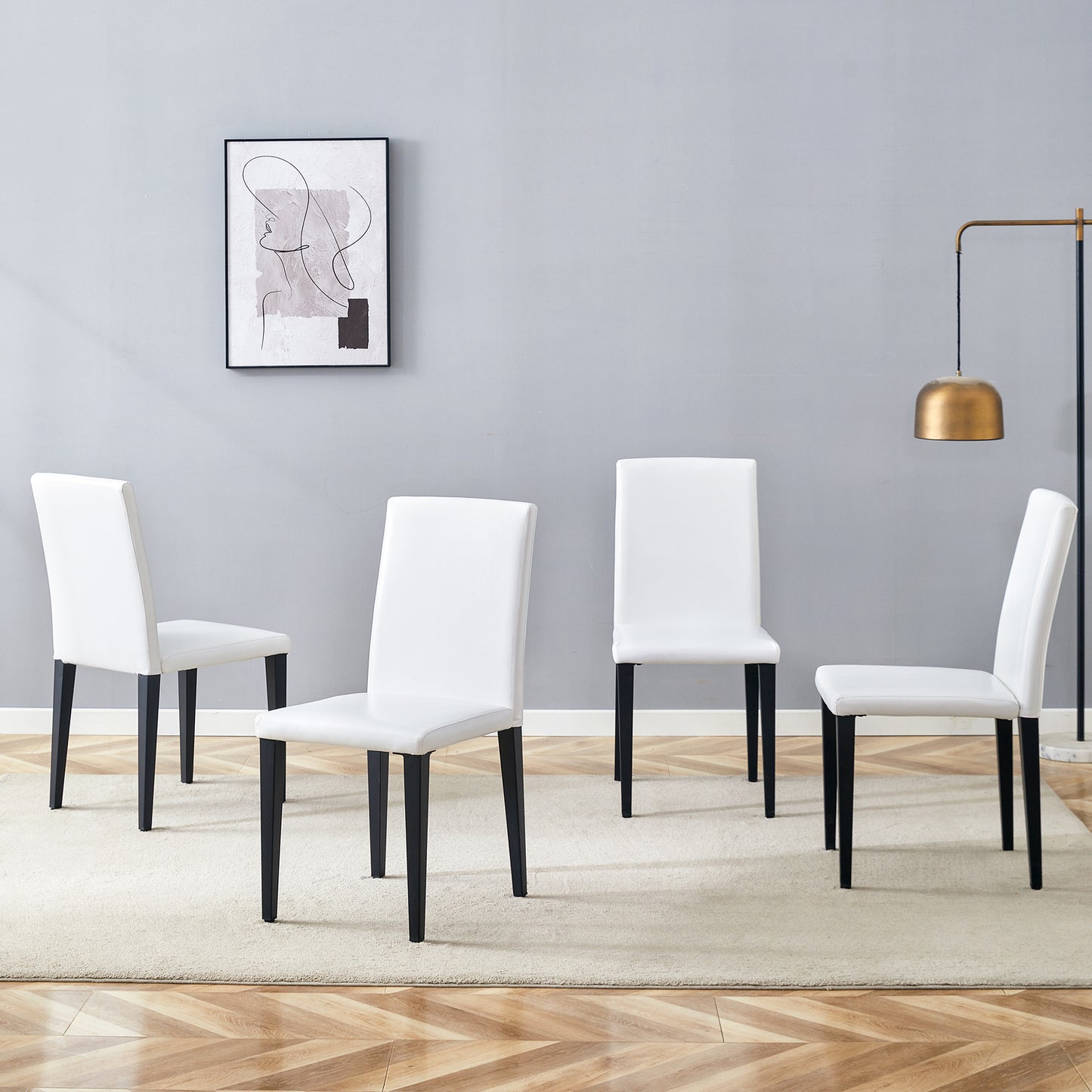 Set Of 4 White PU Dining Chairs 35.4 High, 18.5 Ergonomic Backrest,