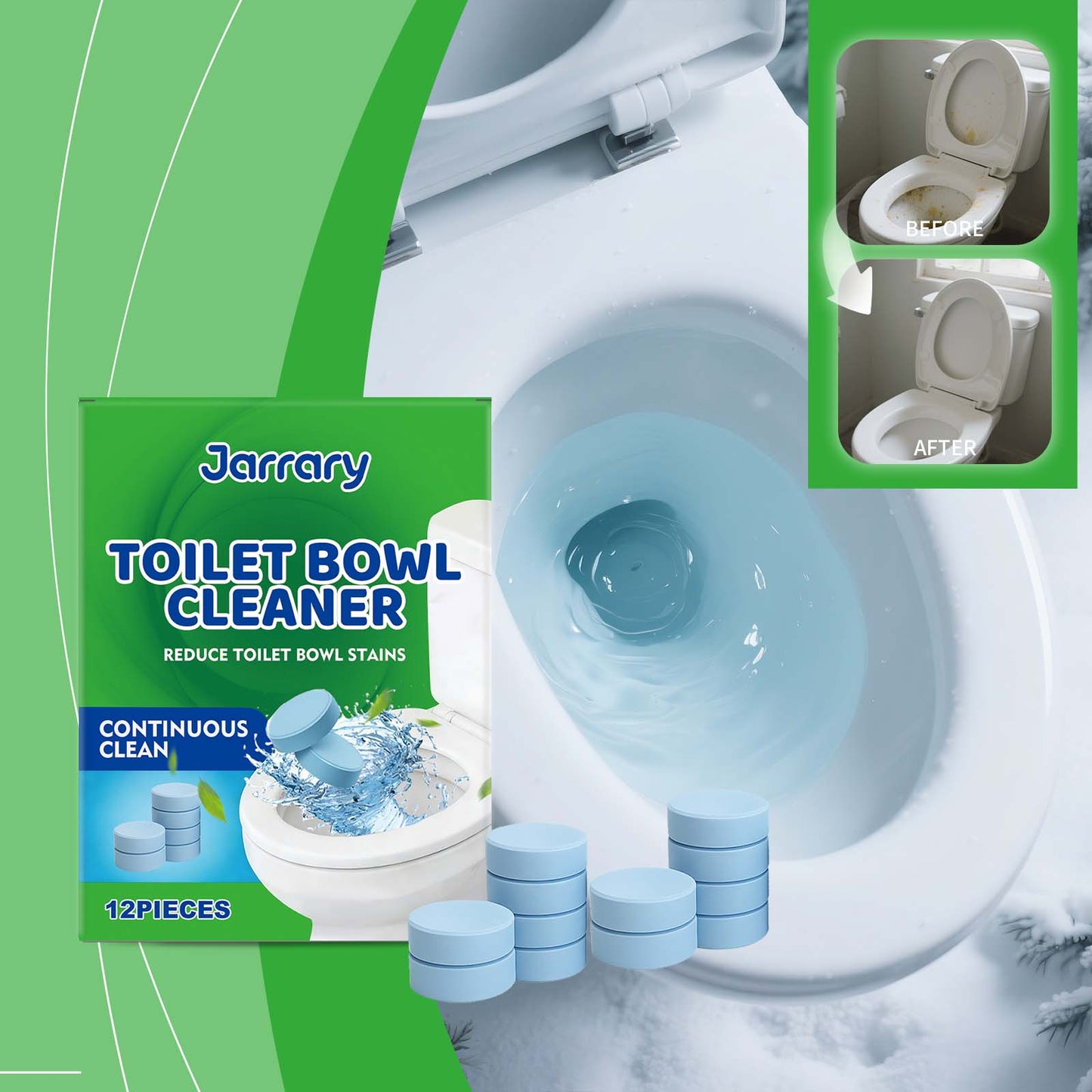 Toilet Cleaning Tablets 12-Pack - Household Bathroom Cleaner