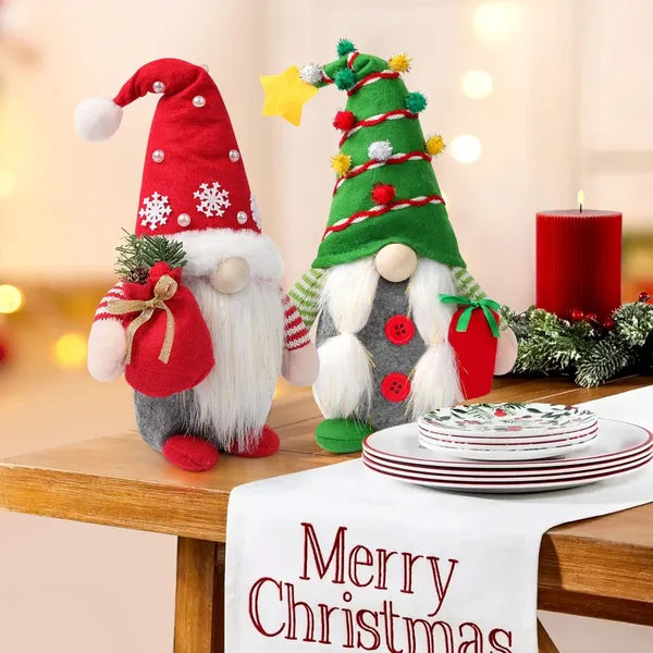 Set of 2 Christmas Gnome Plush Decorations - Red & Green