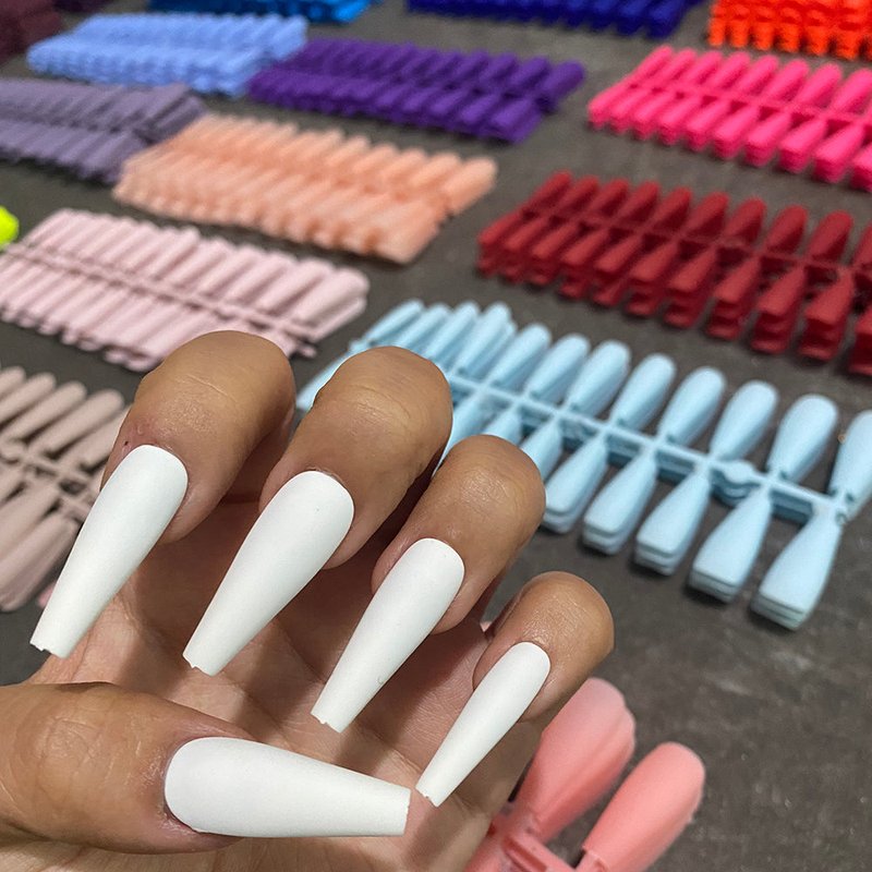 24-Piece Matte Coffin False Nails - Multi-Color Ballet