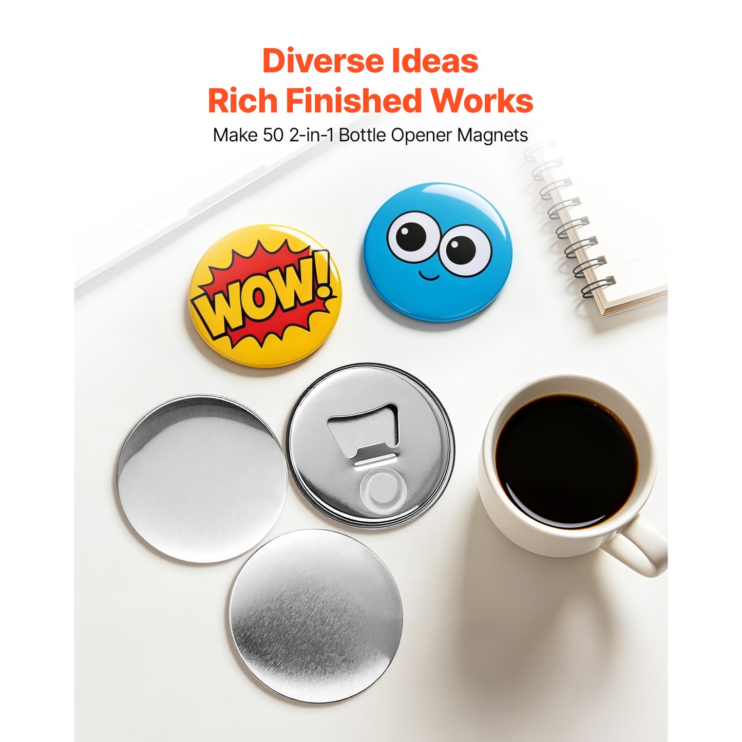Button Maker Supplies Set with Magnet Backs and Craft Accessories - 50 Sets