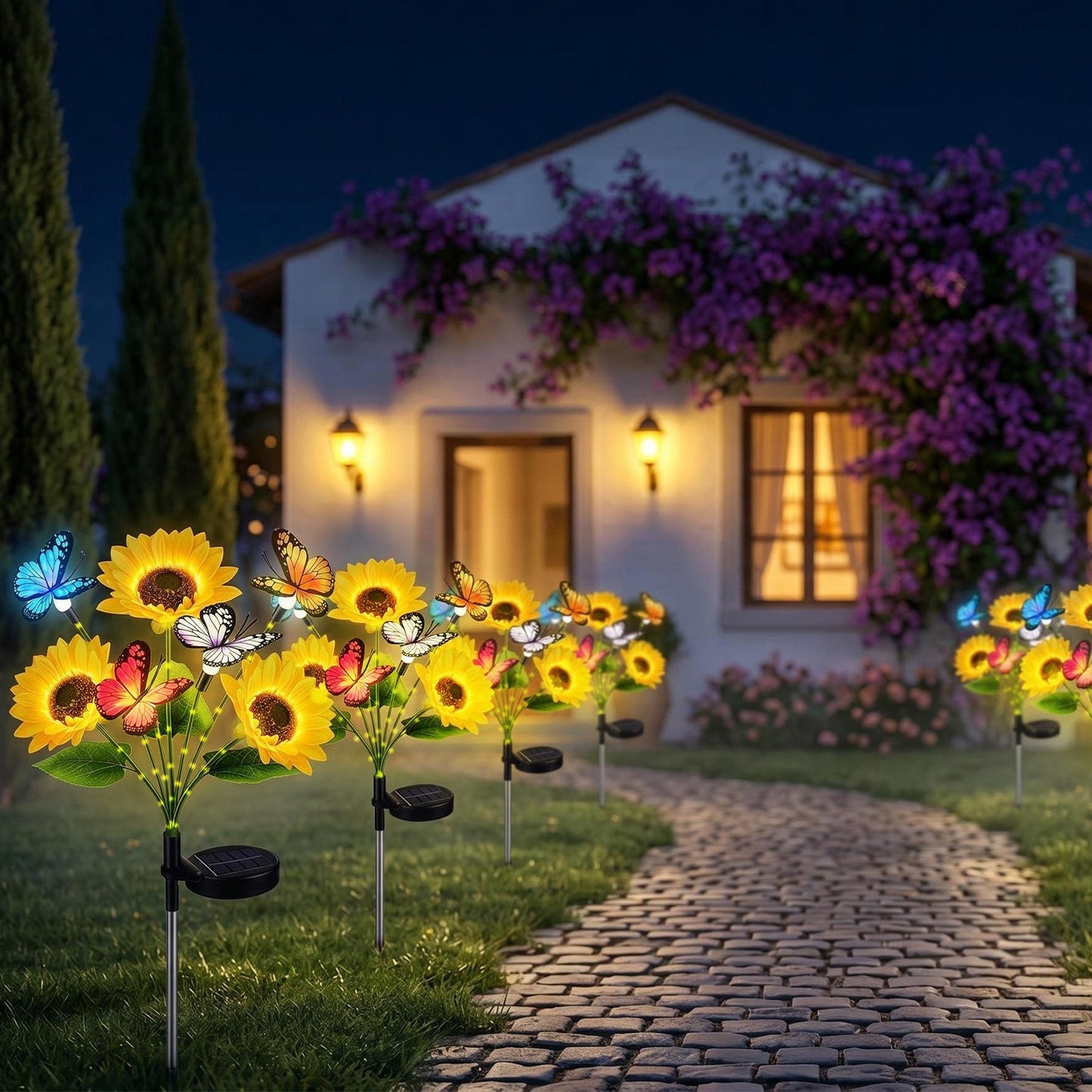 Solar Sunflower Garden Lights 4-Pack Waterproof Outdoor Pathway Decor