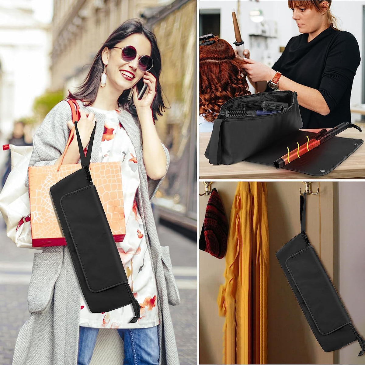 Travel Storage Bag for Hair Styling Tools - Black, 36x12x10cm
