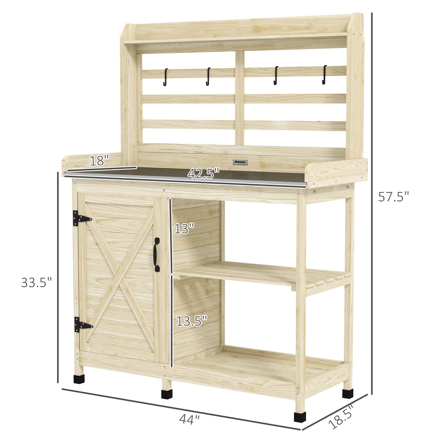 Wooden Potting Bench with Sink & Storage for Garden, Patio, Balcony - Natural Wood