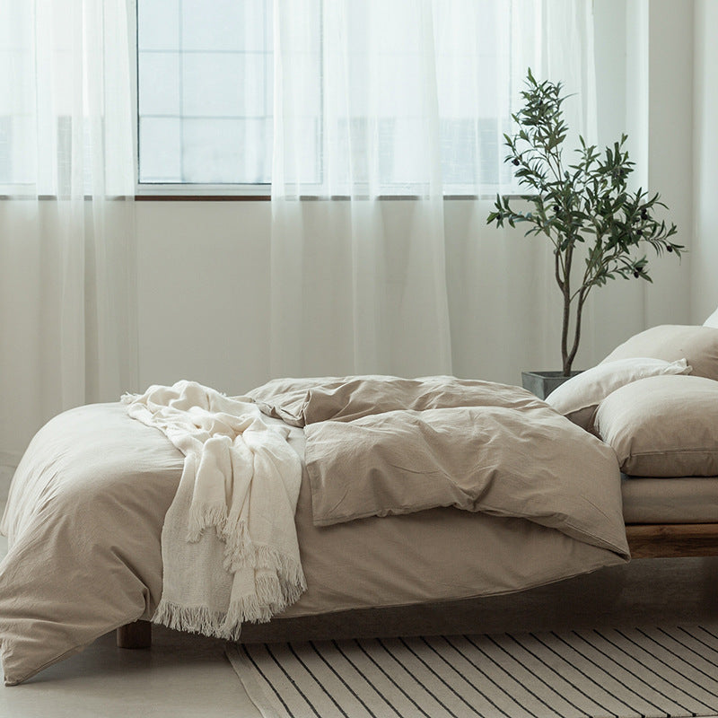 Pure Color Plaid Duvet Cover Set for Single and Double Beds - Cotton Bed Linen