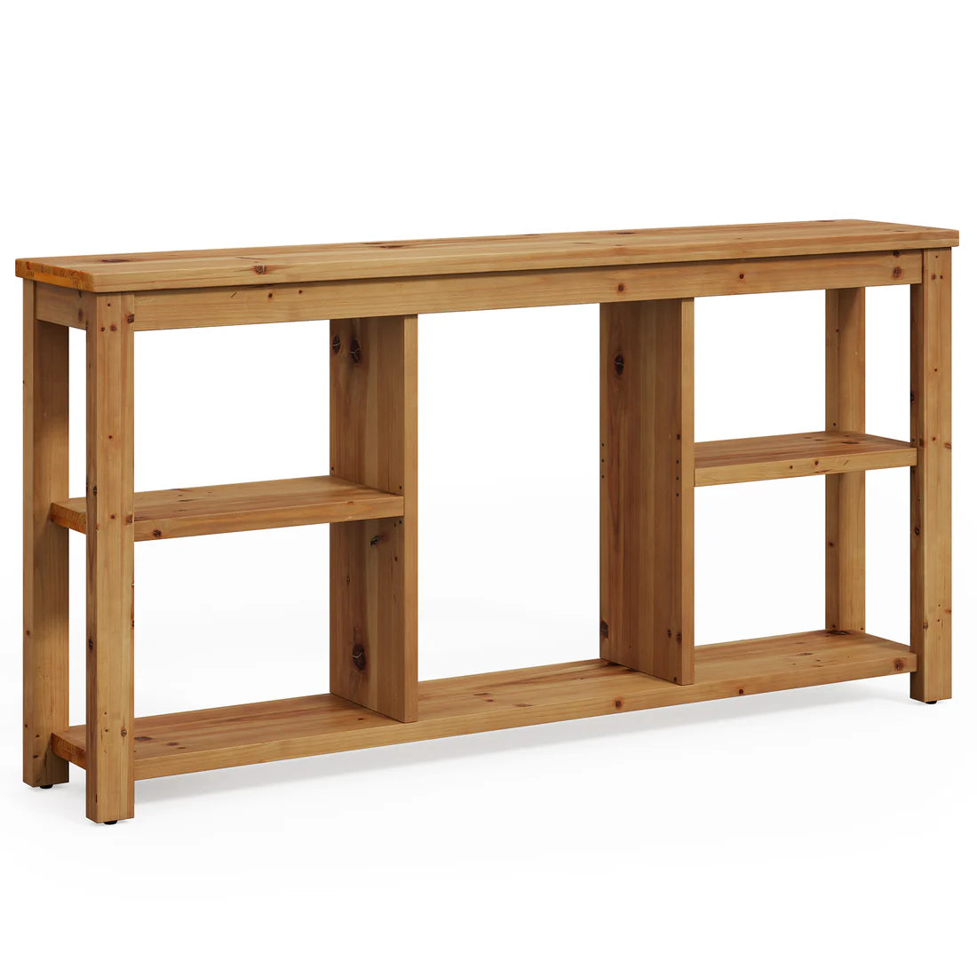 Modern Solid Wood Console Table with Adjustable Shelves - Brown