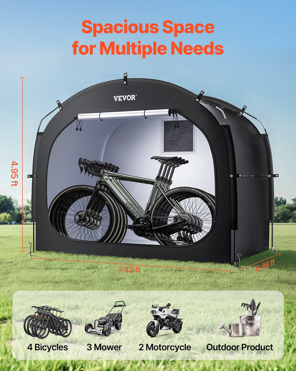 Outdoor Waterproof Bike Storage Tent for 4-5 Bikes - Portable Garden Shed