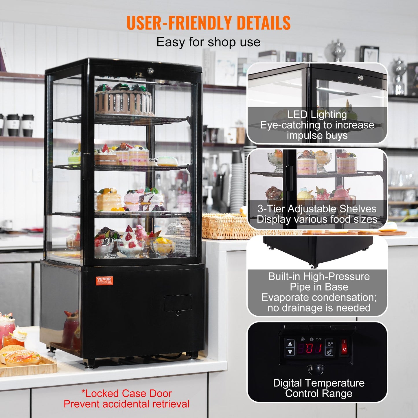 Countertop Refrigerated Display Case 3 Cu.Ft. Bakery Showcase with LED Lighting