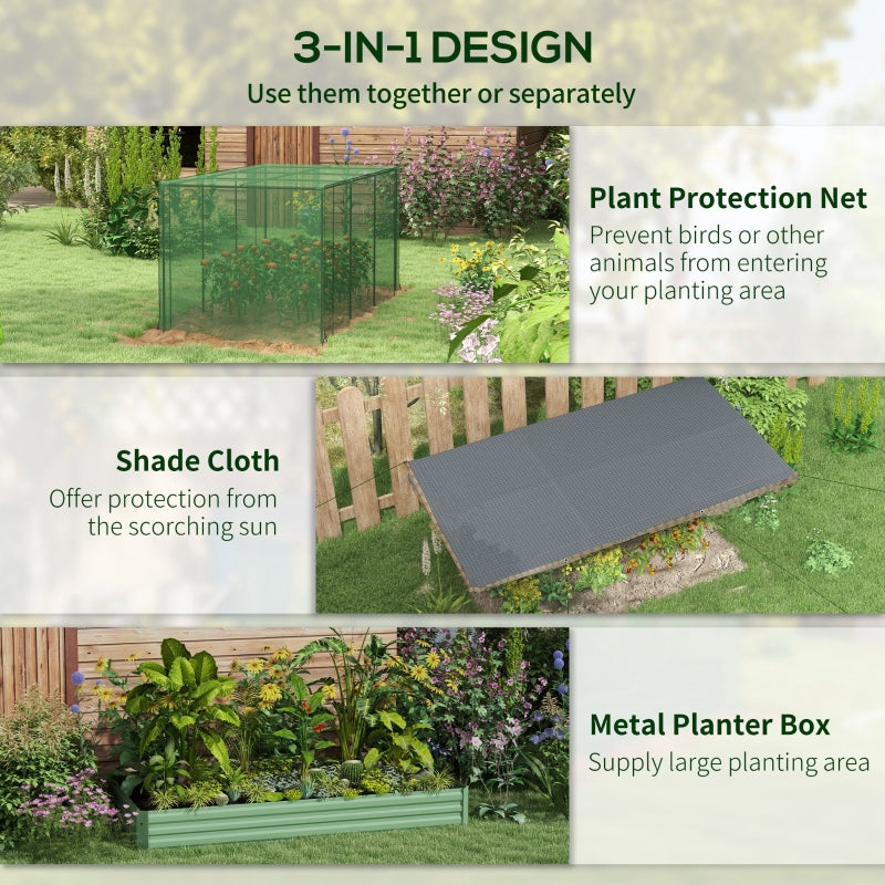 Galvanized Steel Planter Box With Crop Cage And Shade Cloth, Raised