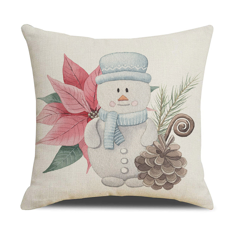 Watercolor Christmas Pillow Cover - Linen Fabric, Modern Holiday Decor