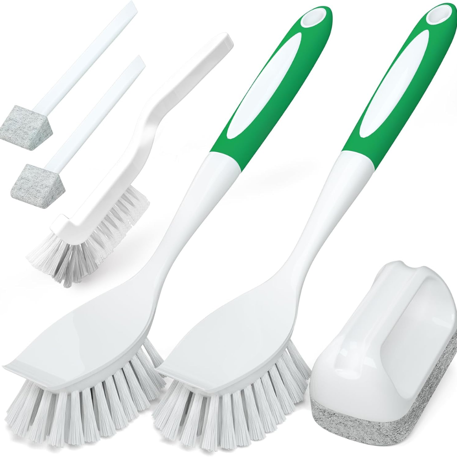 Multi-Purpose Dish Brush Set with Scrubbing Tools for Pots, Pans & Grooves - Green