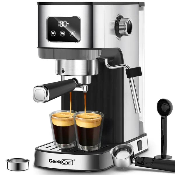 Espresso Machine with Milk Frother - Compact Stainless Steel Coffee Maker