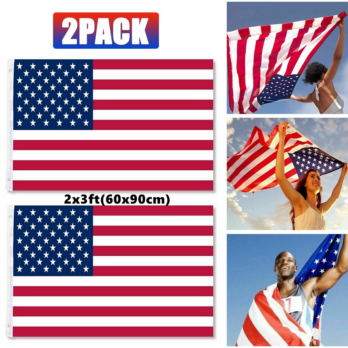 Premium 2x3 FT American Flag - Double Sided Polyester with Grommets