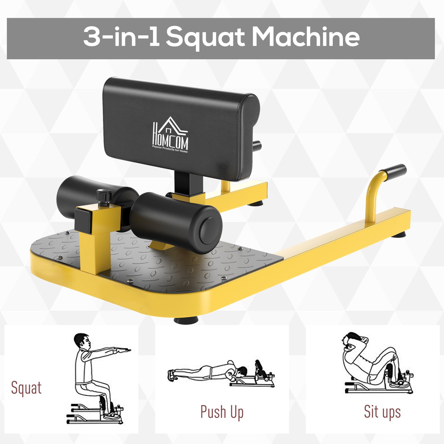 3-in-1 Push Up, Sit Up & Squat Machine - Yellow Home Gym Equipment