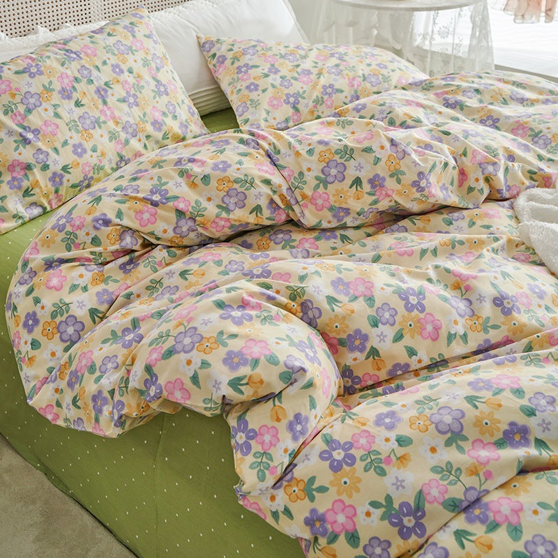 Summer Washable Cotton Bed Sheet Set - Four Piece Bedding for 150cm to 180cm Beds