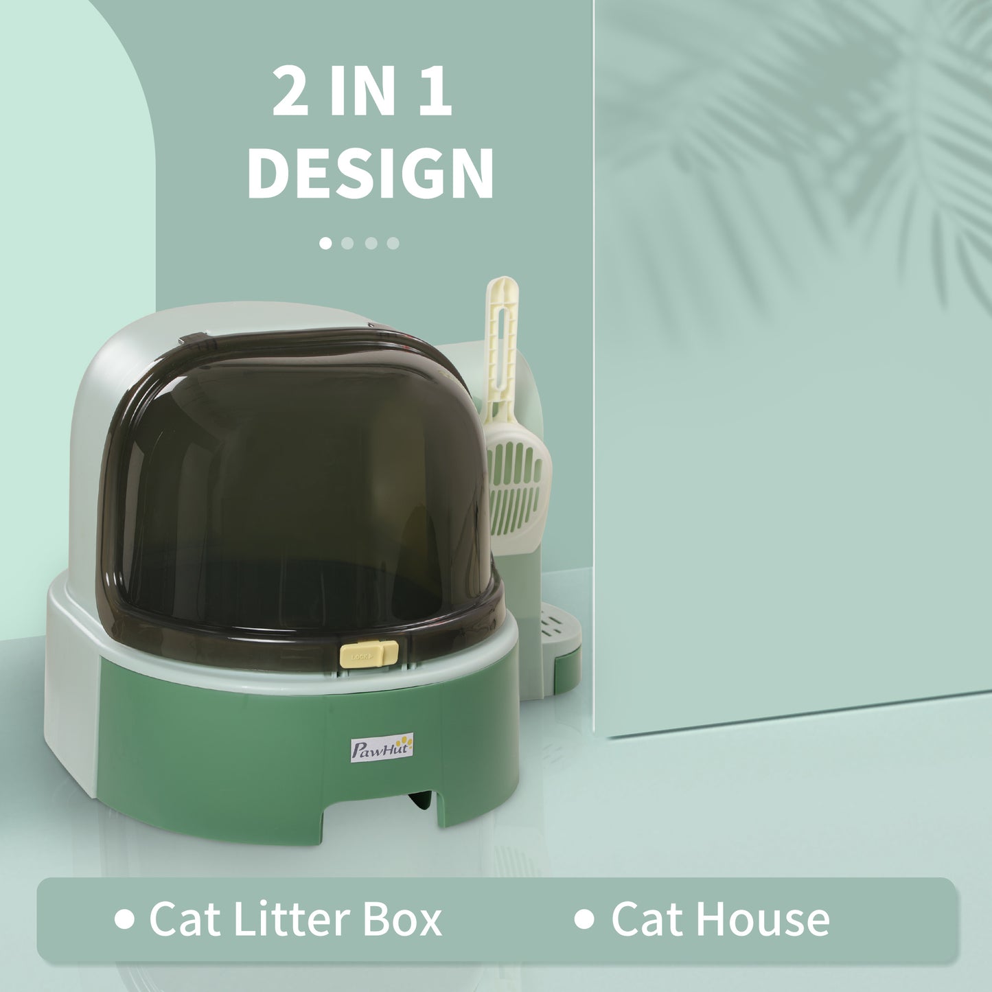 Open-Front Cat Litter Box with Scoop - Spacious, Easy to Clean, Green