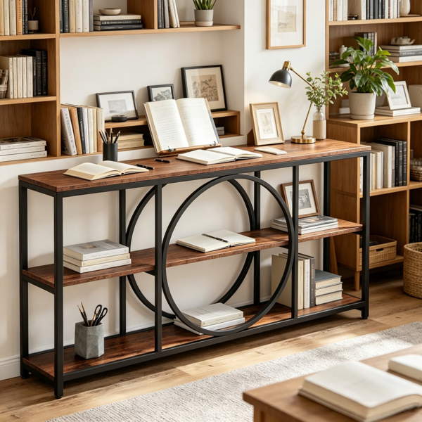 Narrow Console Table with Storage - 70.9-Inch, Black Metal Frame