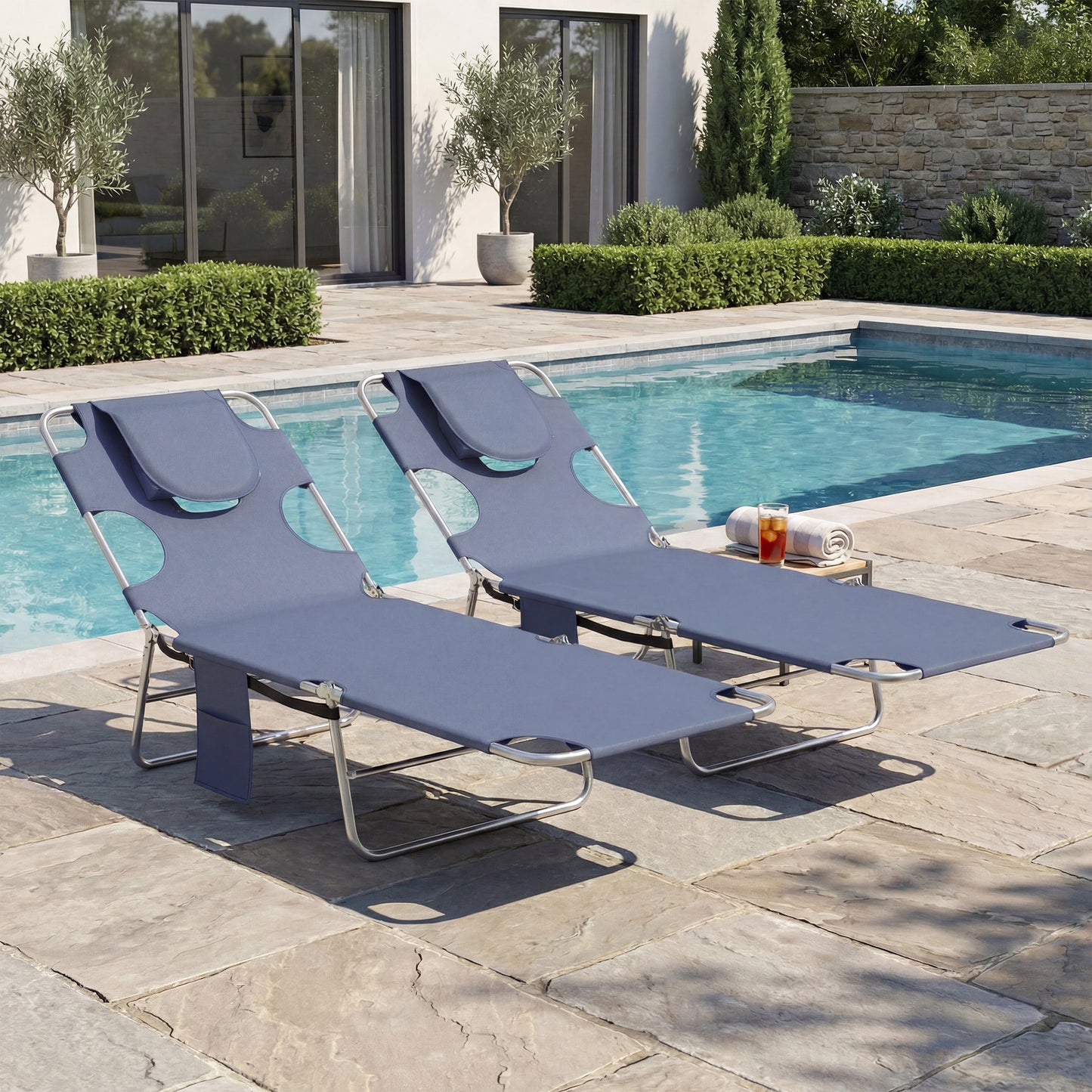 2 Adjustable Tanning Chairs with Face Hole - Gray