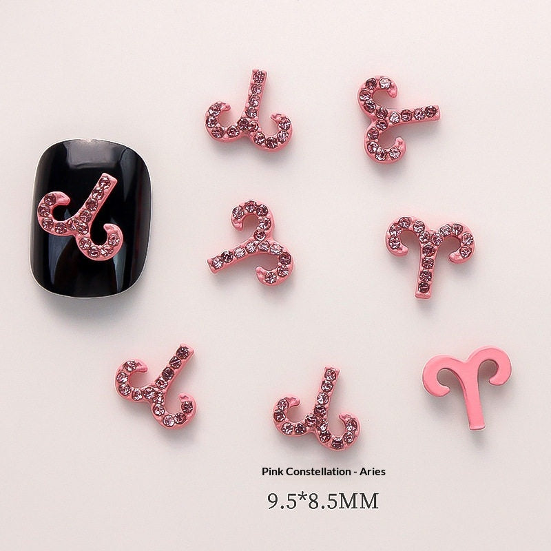 12-Piece Zodiac Sign Nail Art Decorations Set - Trendy 3D Nail Tips for Aries Leo Pisces