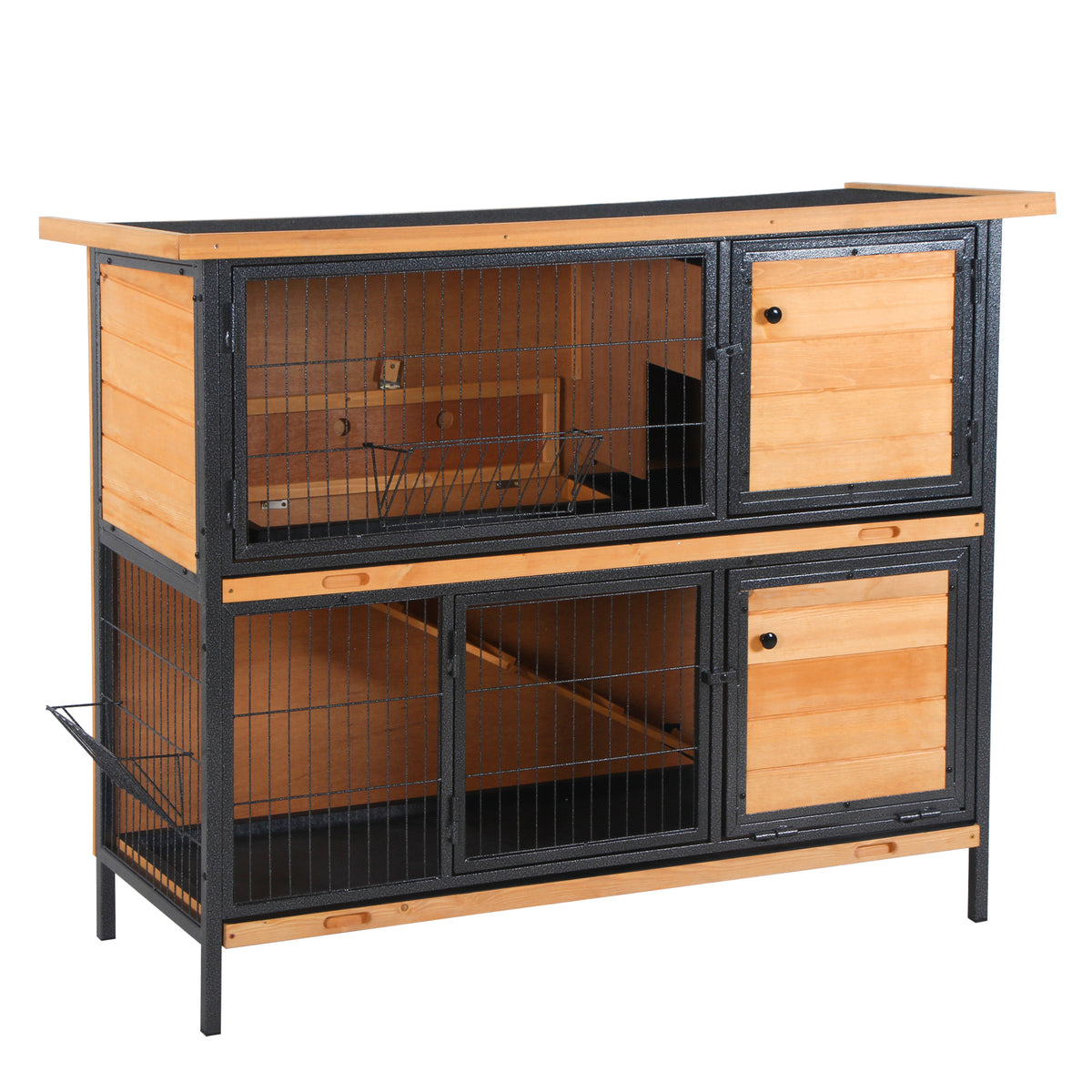 Large Wooden Rabbit Hutch 48 Inch Two-Story Pet House with Ramp & Waterproof Roof