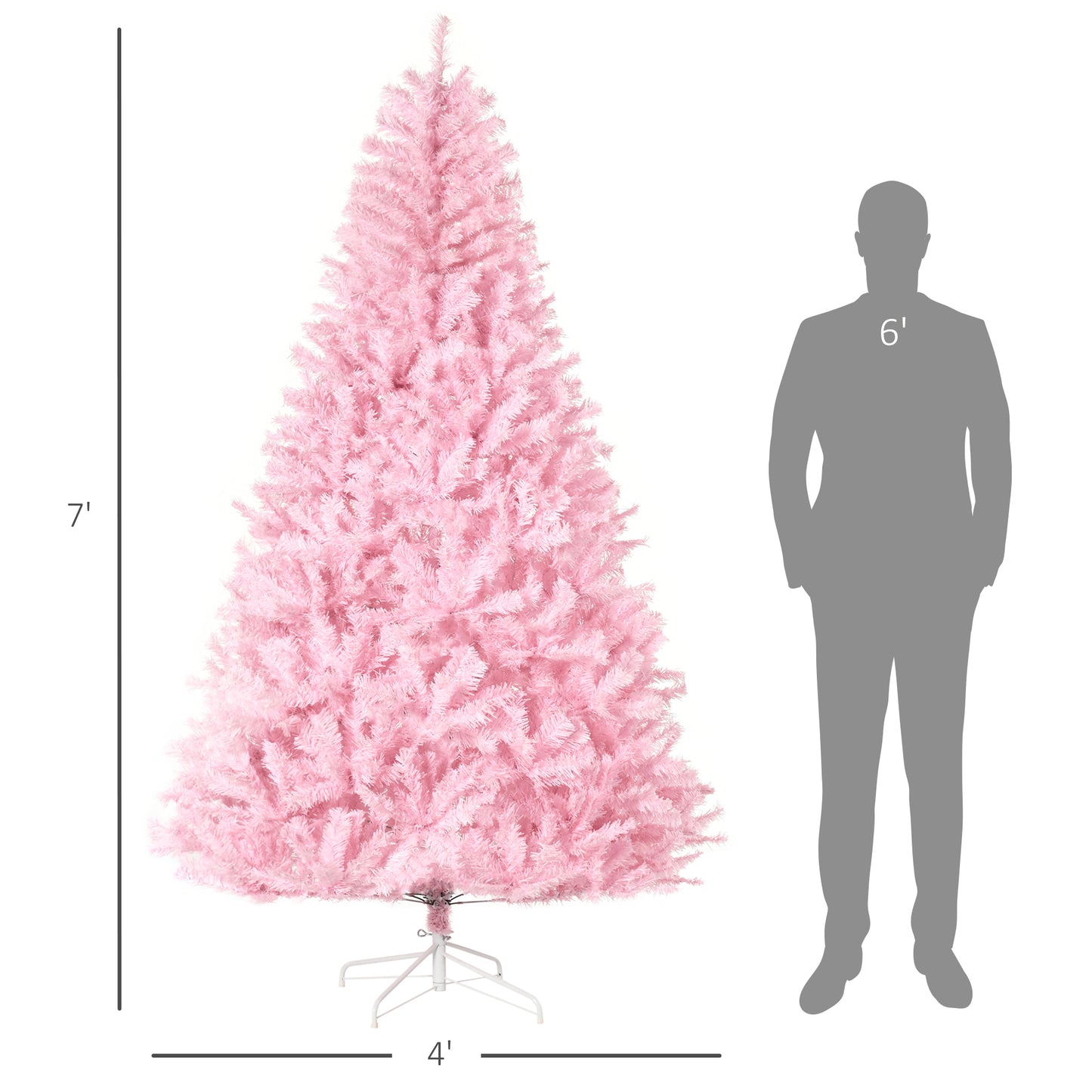7ft Pink Artificial Christmas Tree with Auto Open and Steel Base