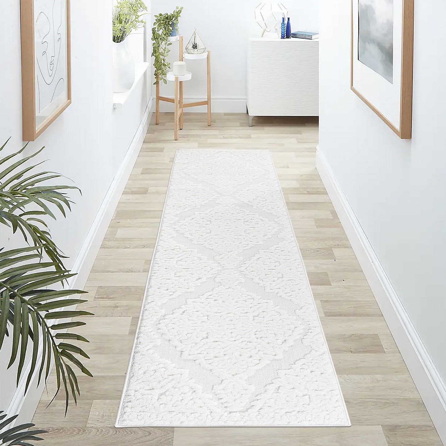 Step Collection High-Low Medallion Cream Indoor Runner Rug, 2'2''x8',